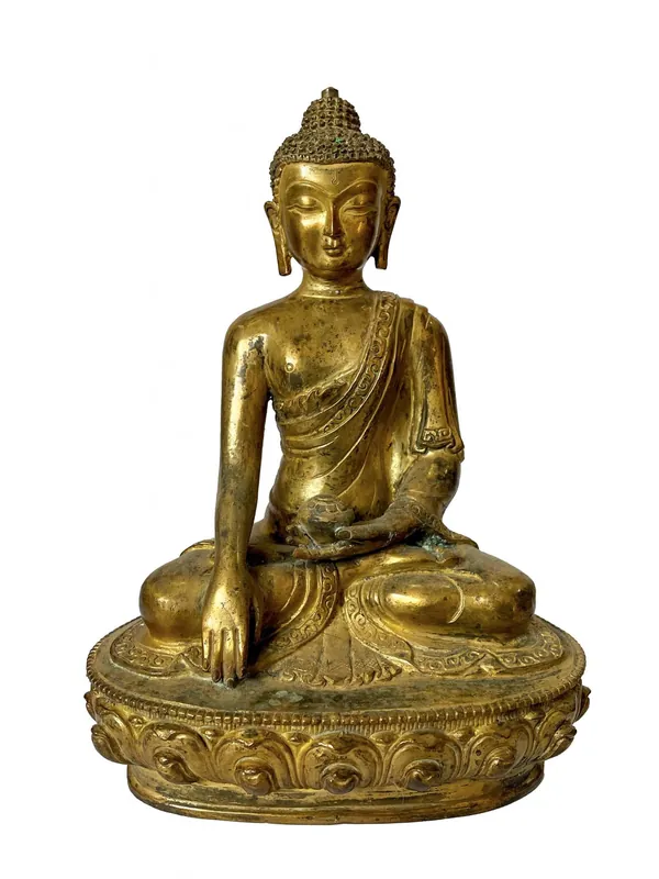 Statue en cuivre plaqué or de Shakyamuni Bouddha