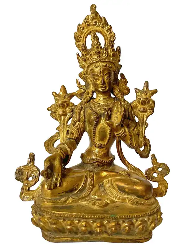 Statue de la Tara Verte faite à la main – Plaquée or en cuivre
