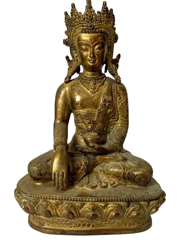 Statue du Bouddha Shakyamuni – Cuivre plaqué or