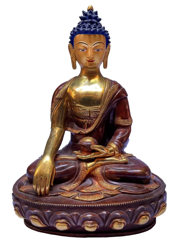 Statue rituelle de Shakyamuni Bouddha – Plaquée or en cuivre