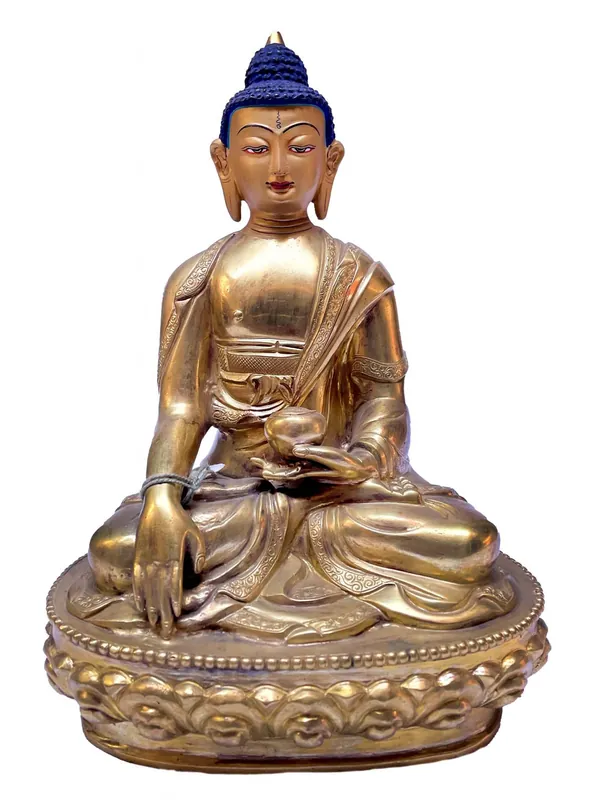 Statue de Bouddha Shakyamuni – Plaquée en cuivre et or