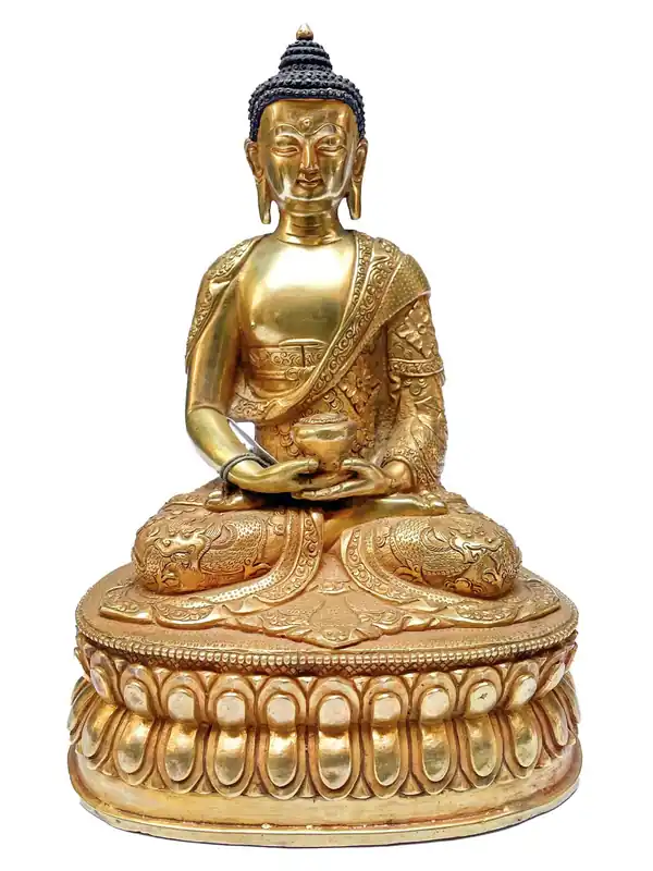 Statue bouddhique de Shakyamuni Buddha – Plaquée en cuivre et en or