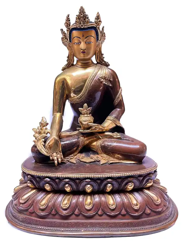 Statue du Bouddha de la Médecine – Plaquée en cuivre et en or