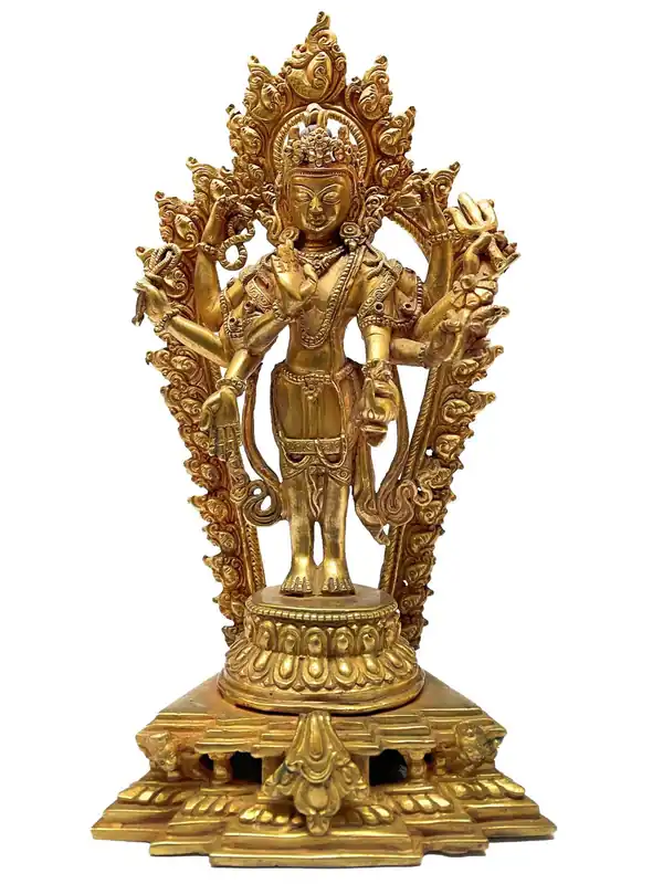 Statue d’Avalokitesvara – Plaqué Or en Cuivre
