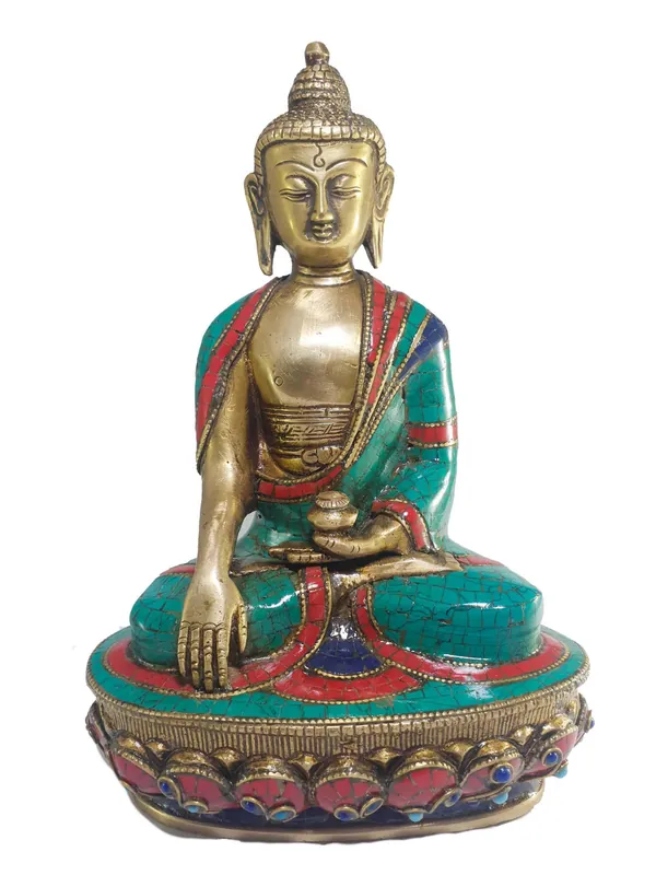 Statue en laiton et en pierre de Shakyamuni Bouddha