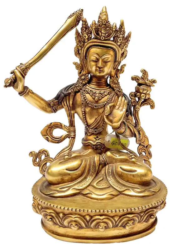 Statue en cuivre plaqué or de Manjushri
