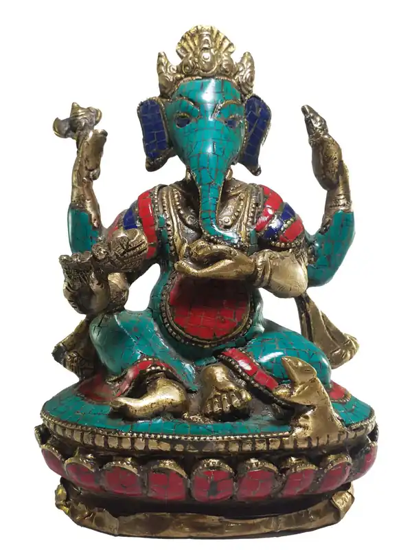 Statue bouddhiste de Ganesh – laiton et pierre