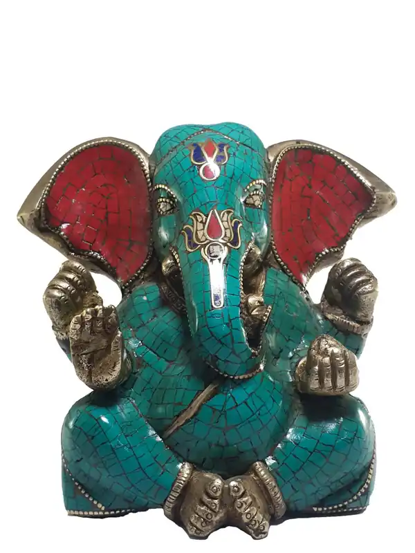 Statue artisanale de Ganesh – Laiton et pierre