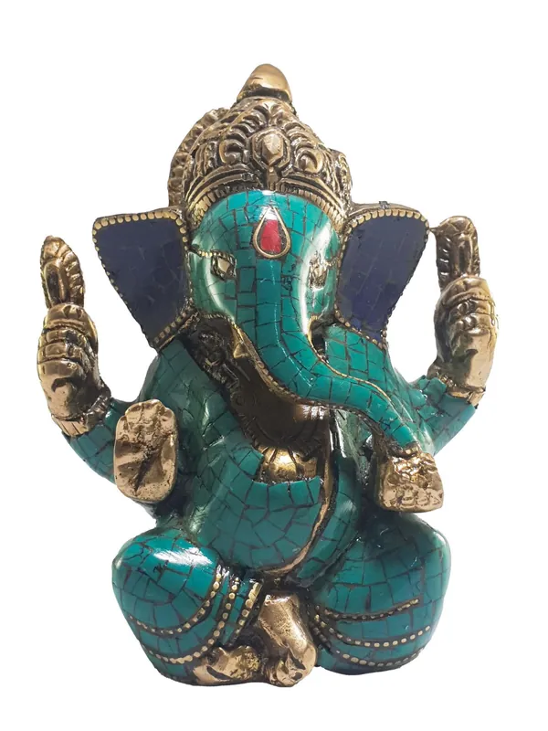 Statue tibétaine de Ganesh – laiton et pierre