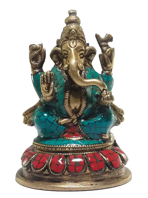 Statue en laiton et en pierre de Ganesh