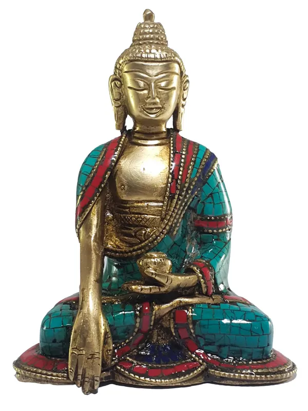 Statue bouddhique de Shakyamuni – Laiton et pierre