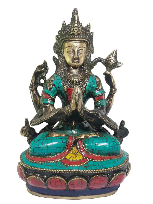 Statue d’Avalokiteshvara – Laiton et Pierre