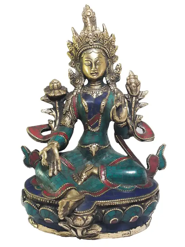 Statue traditionnelle artisanale de Tara verte