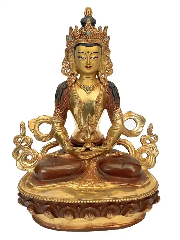 Statue bouddhiste d’Aparimita – Cuivre plaqué or