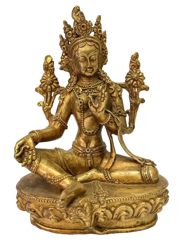 Statue de Tara Verte – Plaquée en cuivre et or