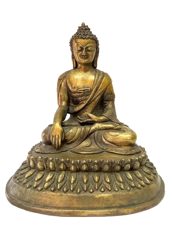 Statue tibétaine de Shakyamuni Bouddha – Plaquée or en cuivre