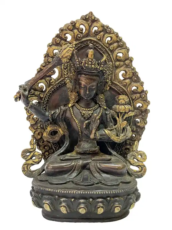 Statue de Manjushri – Cuivre plaqué or