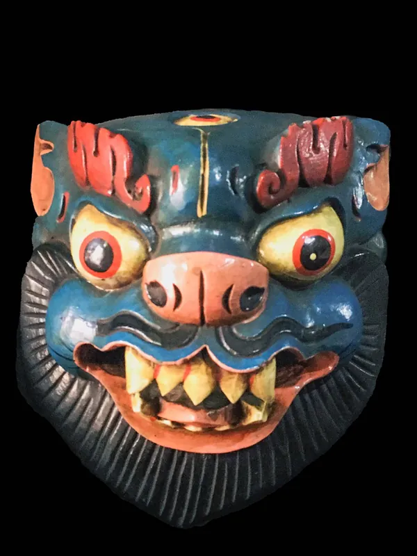 Masque en bois de dragon – Peinture bleue