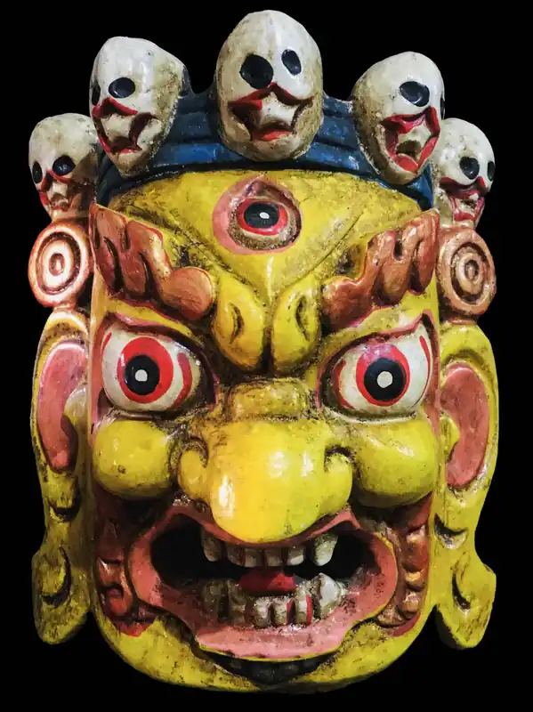 Masque en bois fait main de Mahakal