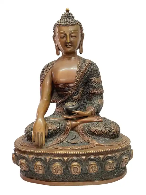 Statue tibétaine de Shakyamuni Bouddha – Plaquée cuivre