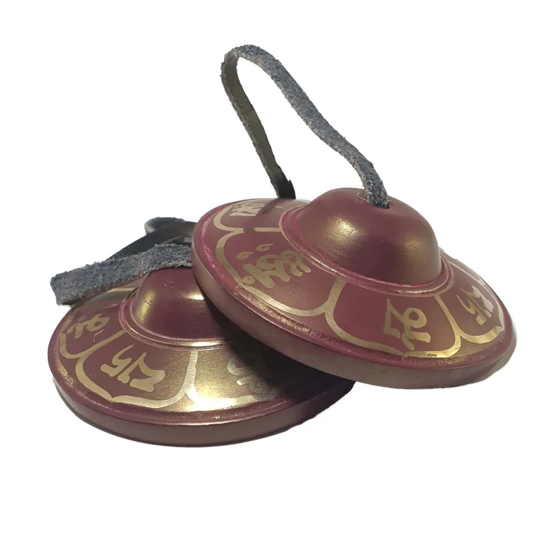 Bronze Tingsha – Om Mani Peinture Marron