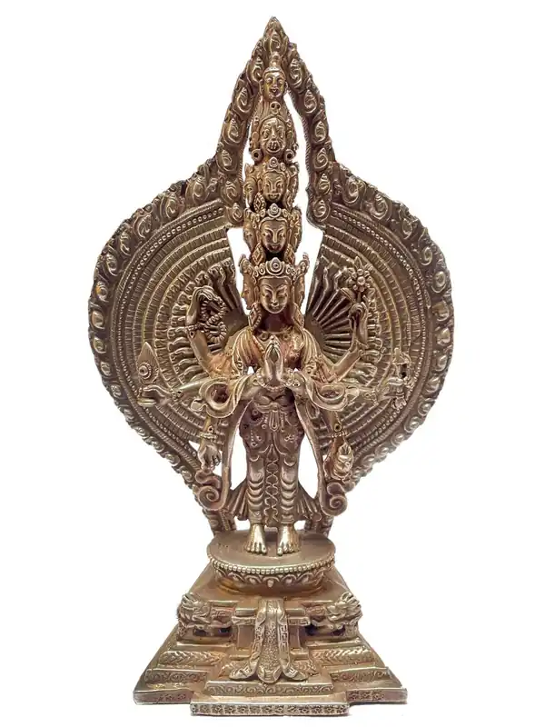 Statue tibétaine de Sahasrabhuja Avalokitesvara – Argent sterling