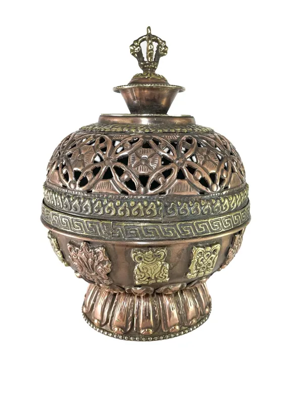 Brûleur d’encens avec 8 symboles auspices sculptés