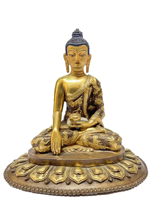 Statue traditionnelle en bois sculpté de Shakyamuni Bouddha
