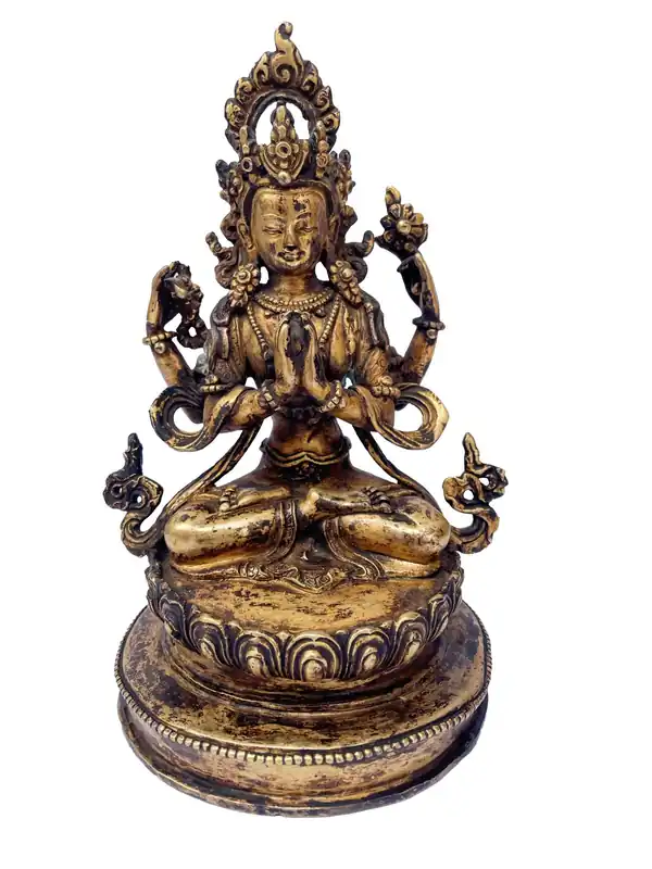 Statue de Chenrezig – Cuivre et plaqué or