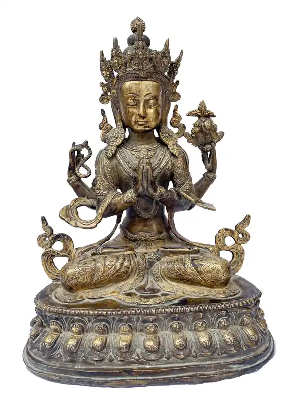 Statue en cuivre et plaqué or de Chenrezig