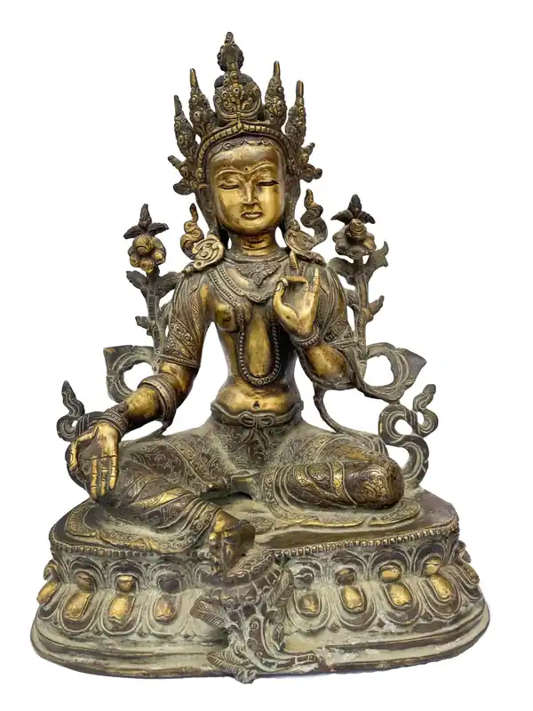 Statue bouddhiste de la déesse Tara verte