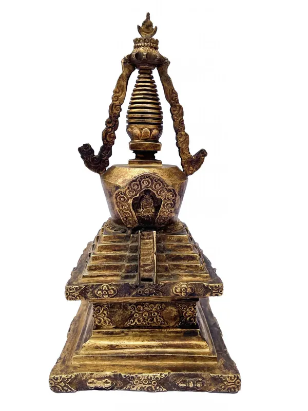 Stupa en cuivre et plaqué or