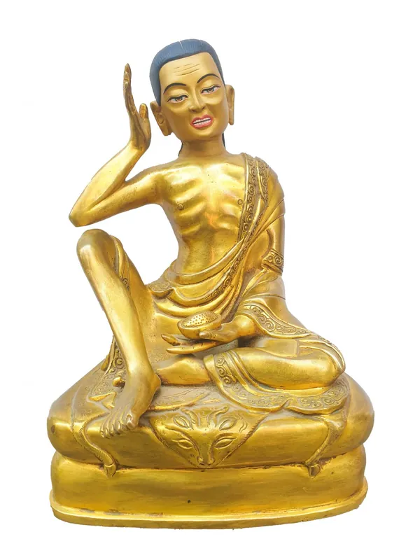 Statue en cuivre plaqué or de Milarepa