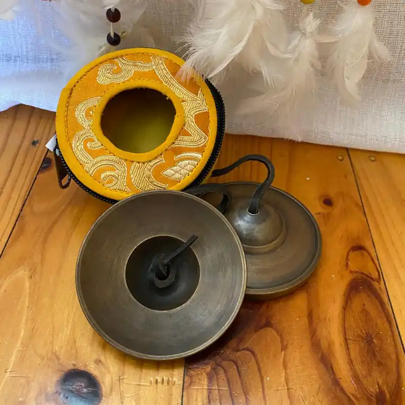 Bronze Tingsha with Silk Cover