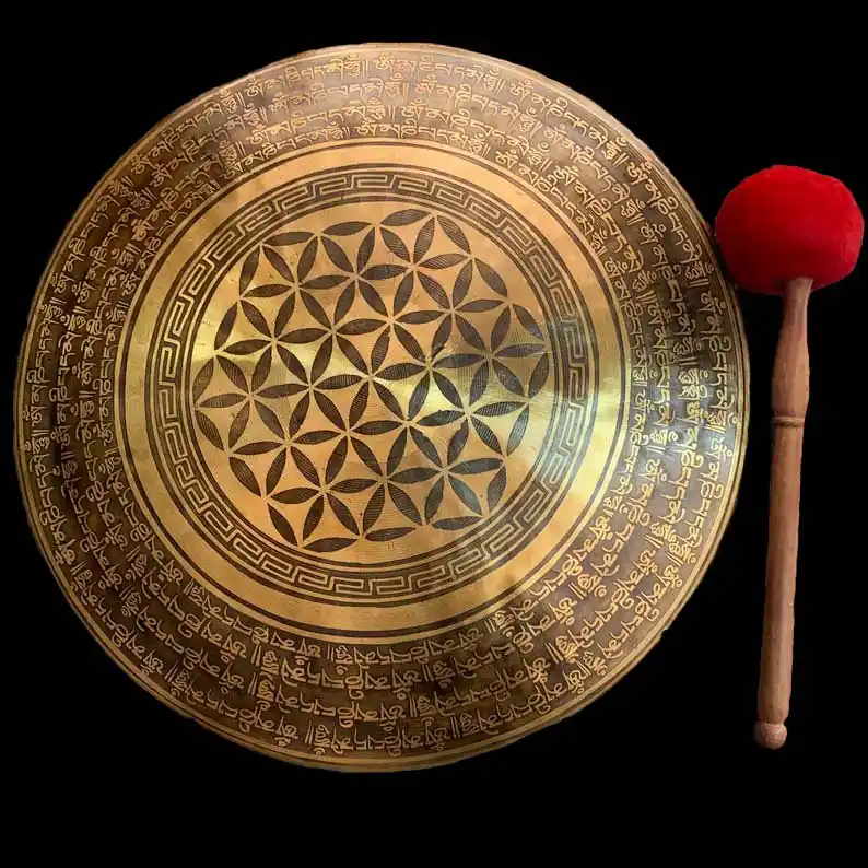 Gong sculpté Om Mani Padme Hum