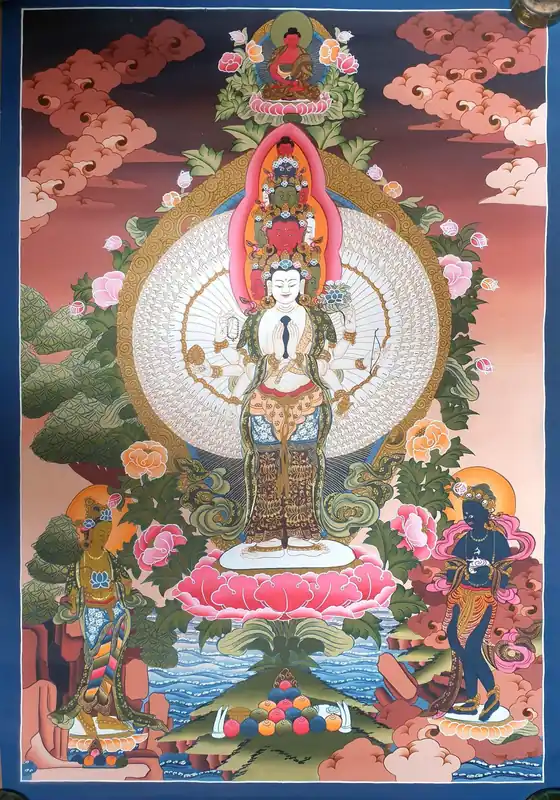 Thangka d’Avalokitesvara avec le Bouddha Amitabha