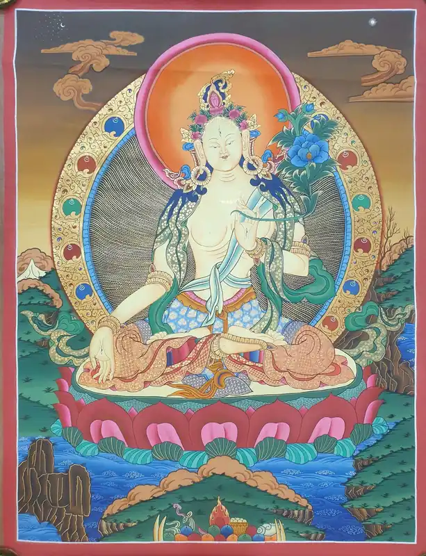 Peinture bouddhiste de la déesse Tara Blanche