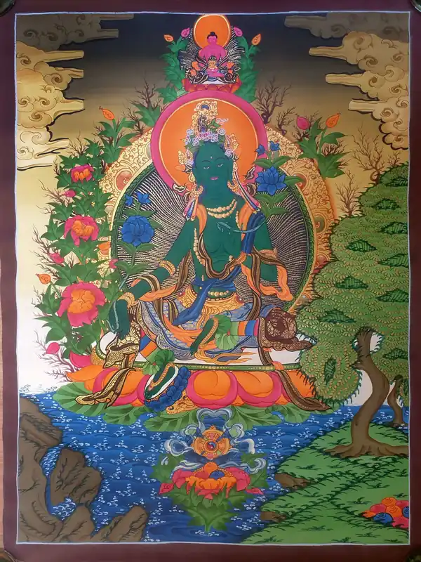 Peinture d’art tibétain de la Tara Verte