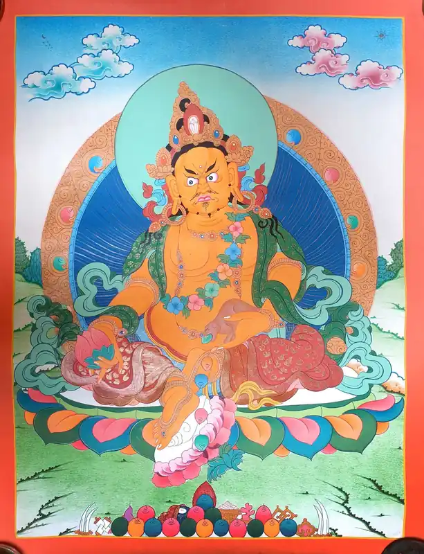 Art bouddhiste Thangka de Jambhala jaune