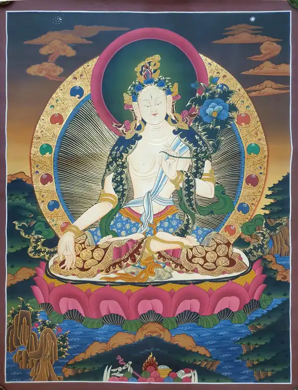 Peinture traditionnelle de la Déesse Blanche Tara