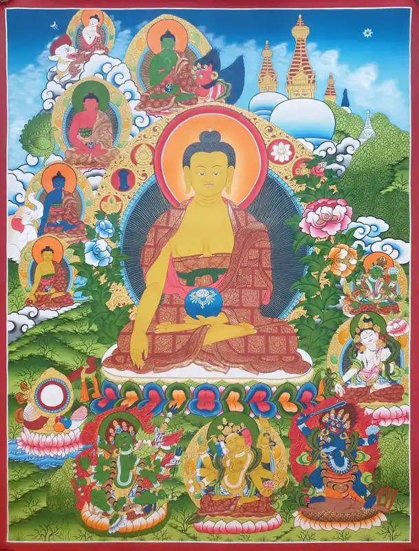 Peinture Thangka Artisanale du Bouddha Shakyamuni