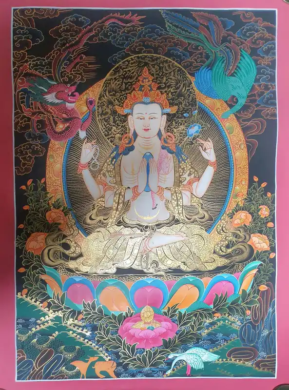Thangka fait main de Chenrezig