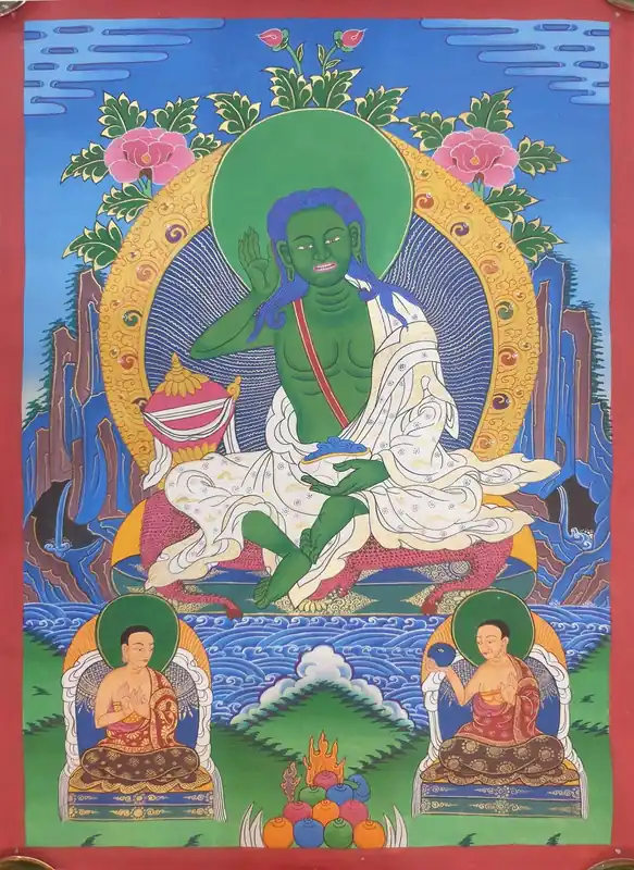 Thangka de Milarepa avec Deux Dieux