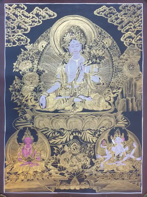Thangka de la Tara Blanche avec Aparmita