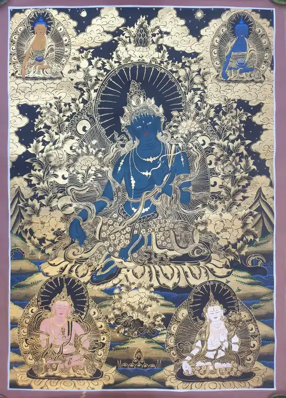 Thangka de Green Tara avec Vajrasattva