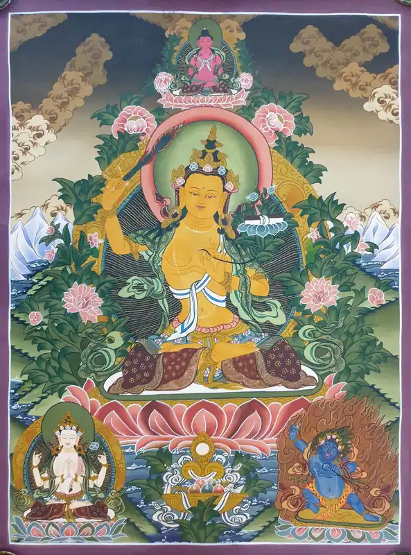 Manjushri avec Amitabha Bouddha Thangka