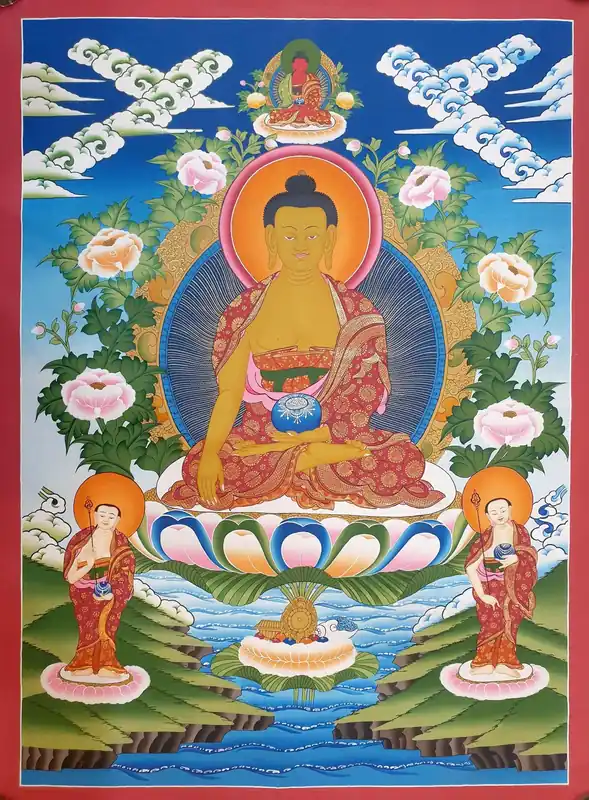 Peinture de Shakyamuni Bouddha avec Amitabha Bouddha