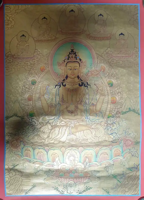 Chenrezig avec Pancha Buddha Thangka Art