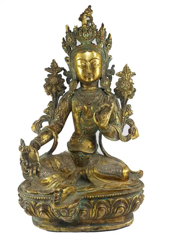 Ancienne statue de la déesse Tara verte