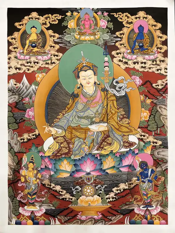 Padmasambhava avec Thangka de Bouddha de Médecine